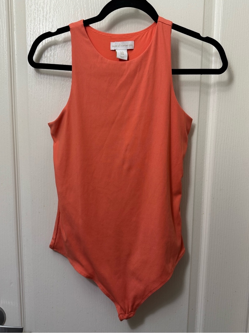 House of Harlow 1960 Coral Ribbed Tank Bodysuit